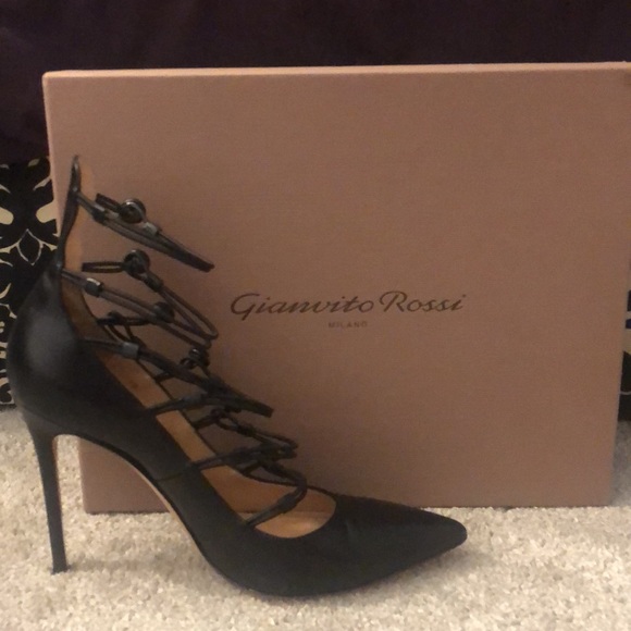 Gianvito Rossi Shoes - Gianvito Rossi Black leather multi strap pump.